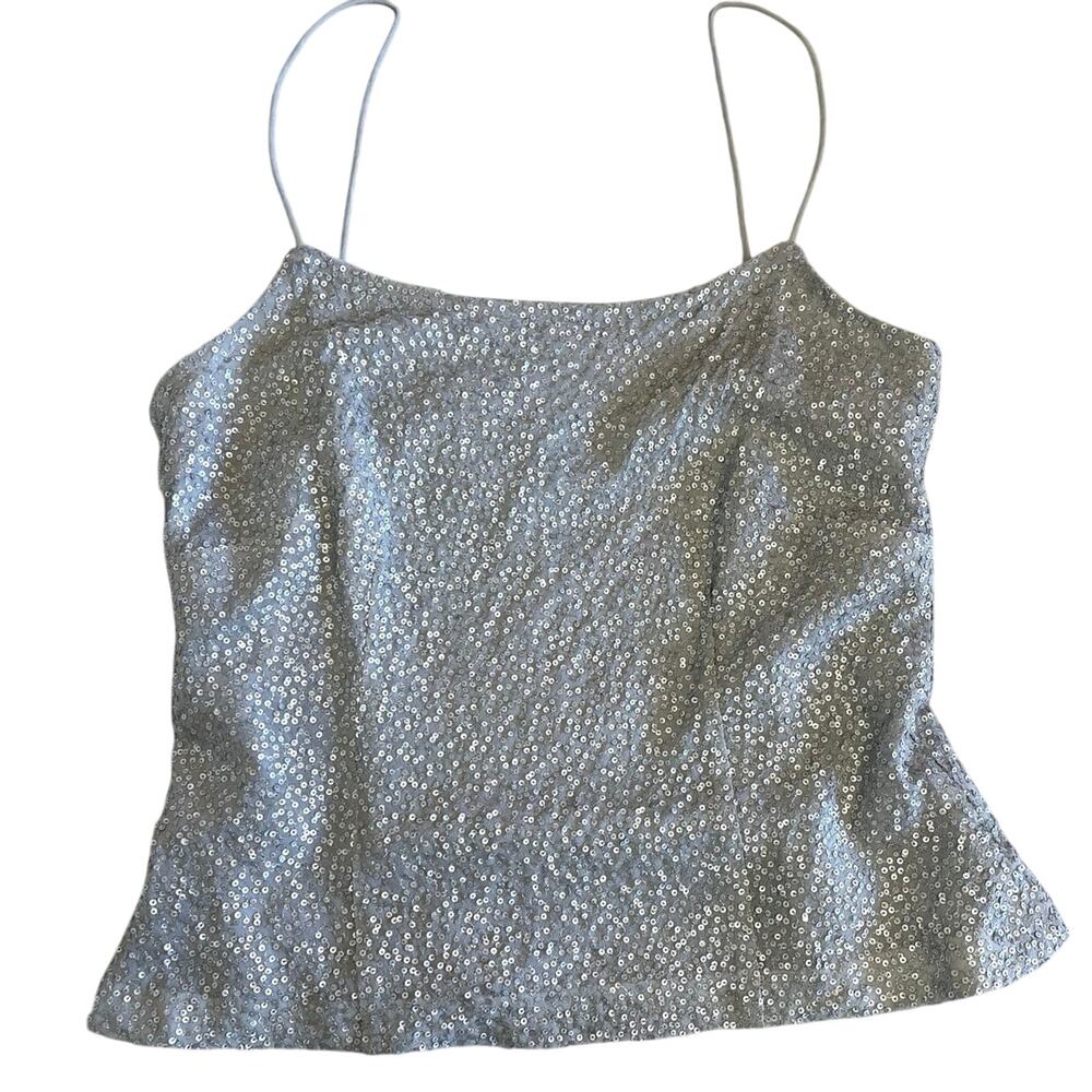 Ann Taylor Y2K Style Silk Shell Sequin Silver Spaghetti Strap Crop Tank Size 6
